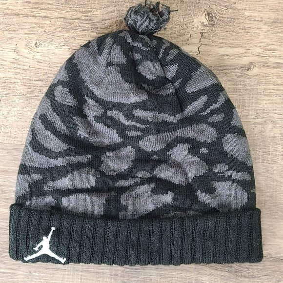 Nike Youth Air Jordan Jumpman Black Gray Camo Pom Beanie Hat Cap OSFM Boys - Picture 2 of 8